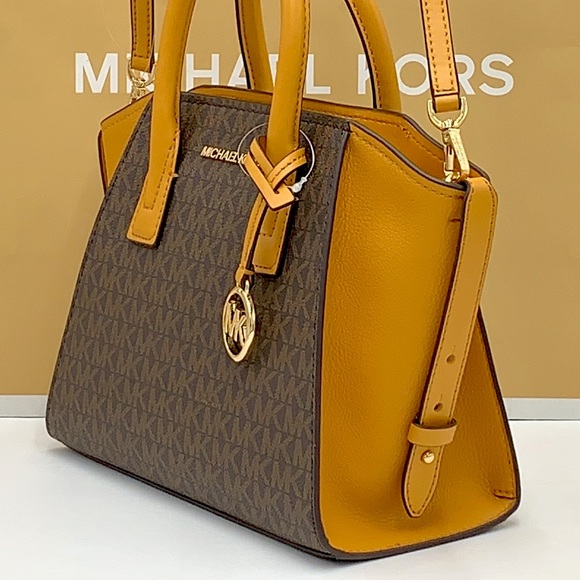 MICHAEL KORS
Avril Small Logo Top-Zip Satchel / Crossbody Marigold/ Brown Color - Picture 6 of 16